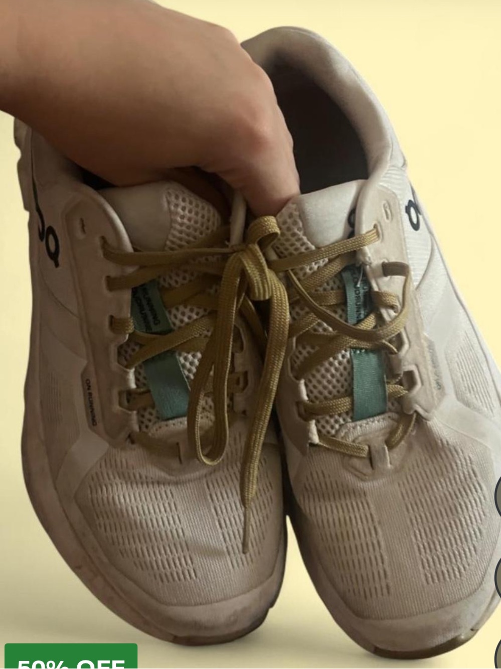Light Beige Women's Running Sneakers with Mint Tongue Accent